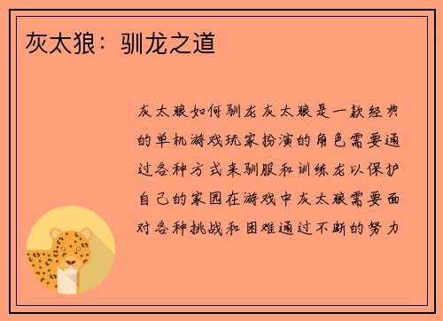 灰太狼：驯龙之道