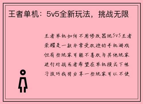 王者单机：5v5全新玩法，挑战无限